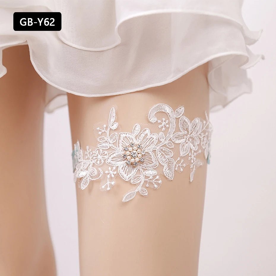 Rhinestone and Flower Lace Bridal Garter - Luzilly Bridal & Apparel