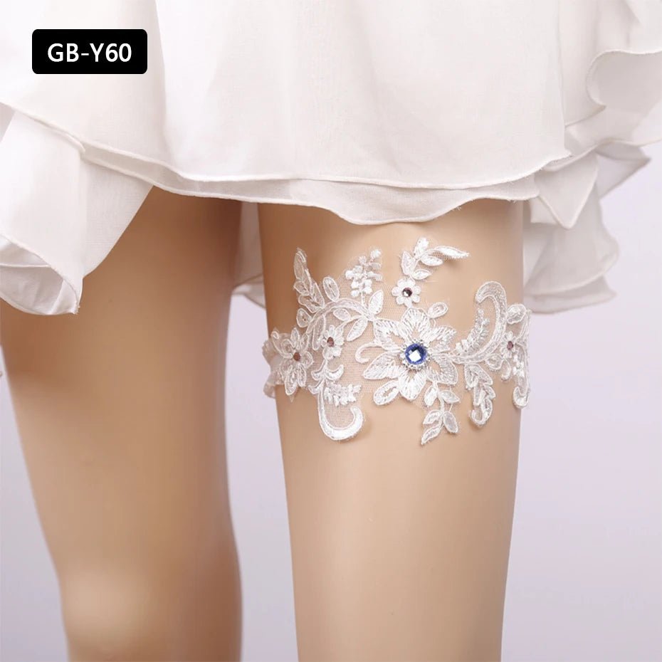 Rhinestone and Flower Lace Bridal Garter - Luzilly Bridal & Apparel