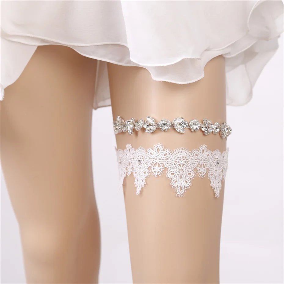 Rhinestone and Flower Lace Bridal Garter - Luzilly Bridal & Apparel