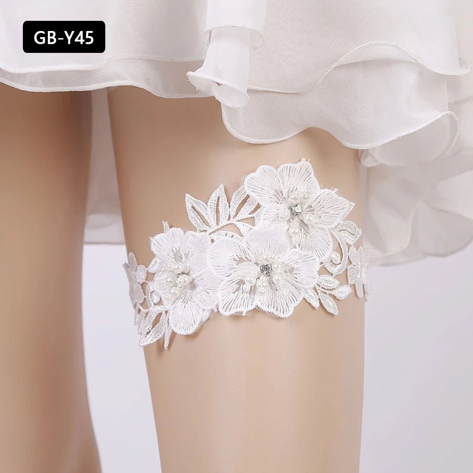Rhinestone and Flower Lace Bridal Garter - Luzilly Bridal & Apparel