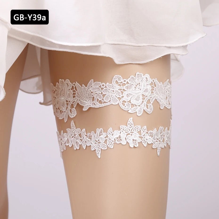 Rhinestone and Flower Lace Bridal Garter - Luzilly Bridal & Apparel