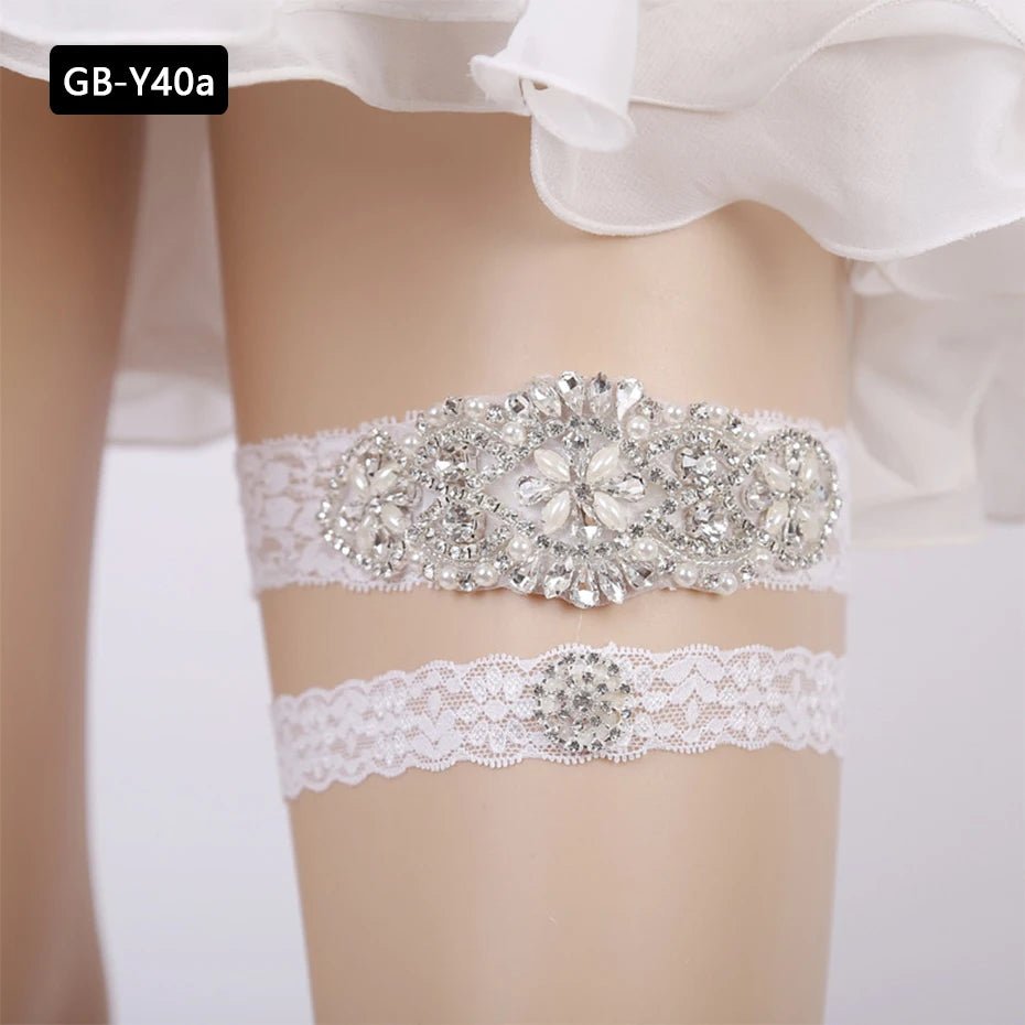 Rhinestone and Flower Lace Bridal Garter - Luzilly Bridal & Apparel