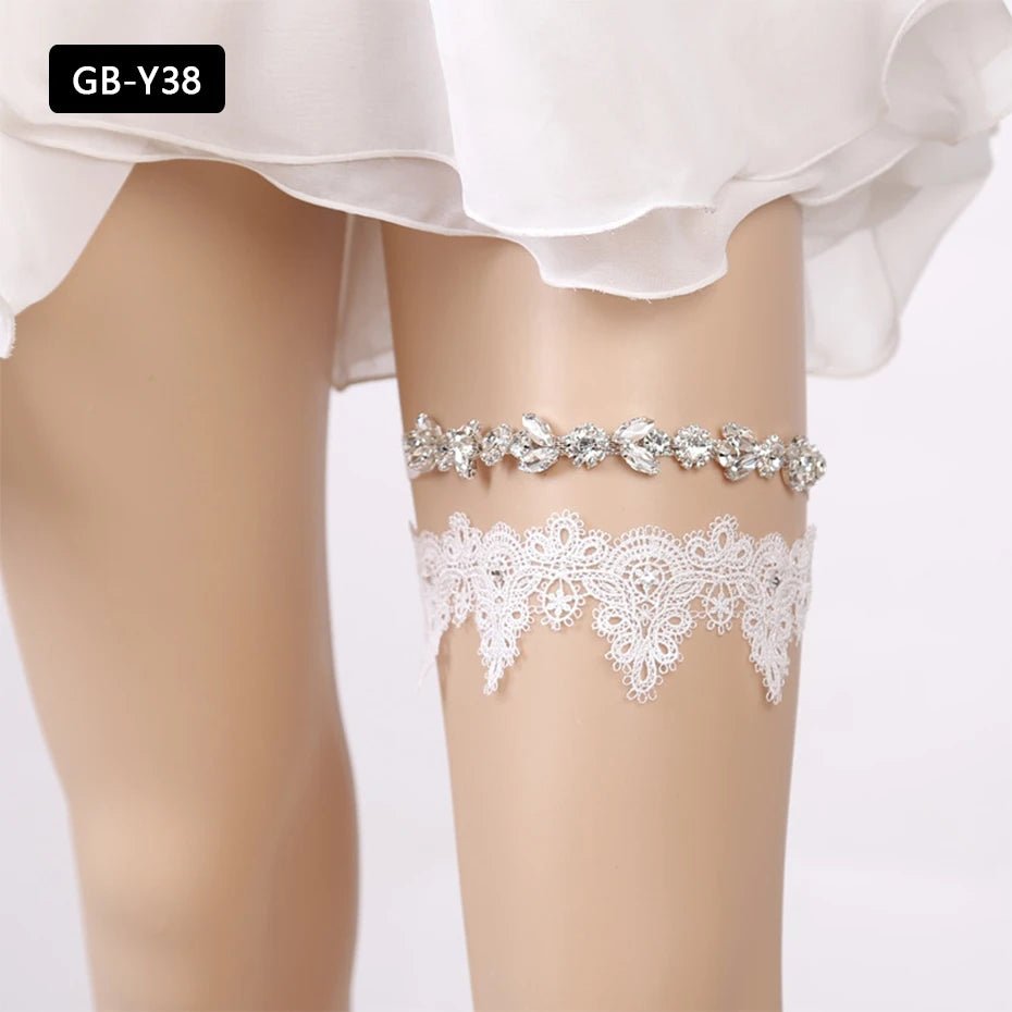 Rhinestone and Flower Lace Bridal Garter - Luzilly Bridal & Apparel