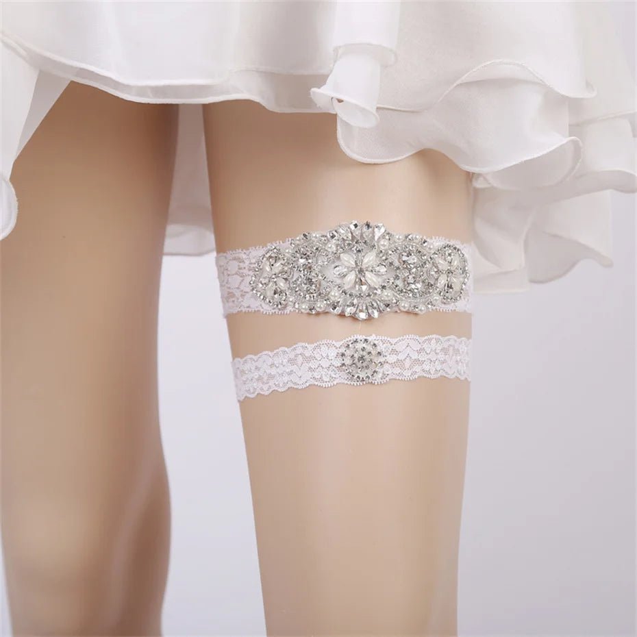 Rhinestone and Flower Lace Bridal Garter - Luzilly Bridal & Apparel