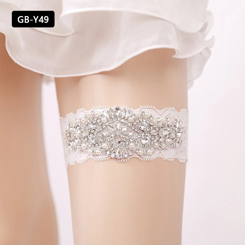 Rhinestone and Flower Lace Bridal Garter - Luzilly Bridal & Apparel