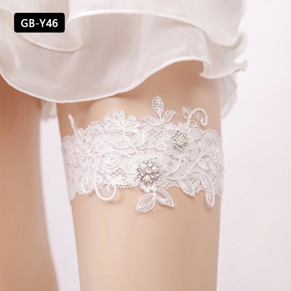 Rhinestone and Flower Lace Bridal Garter - Luzilly Bridal & Apparel