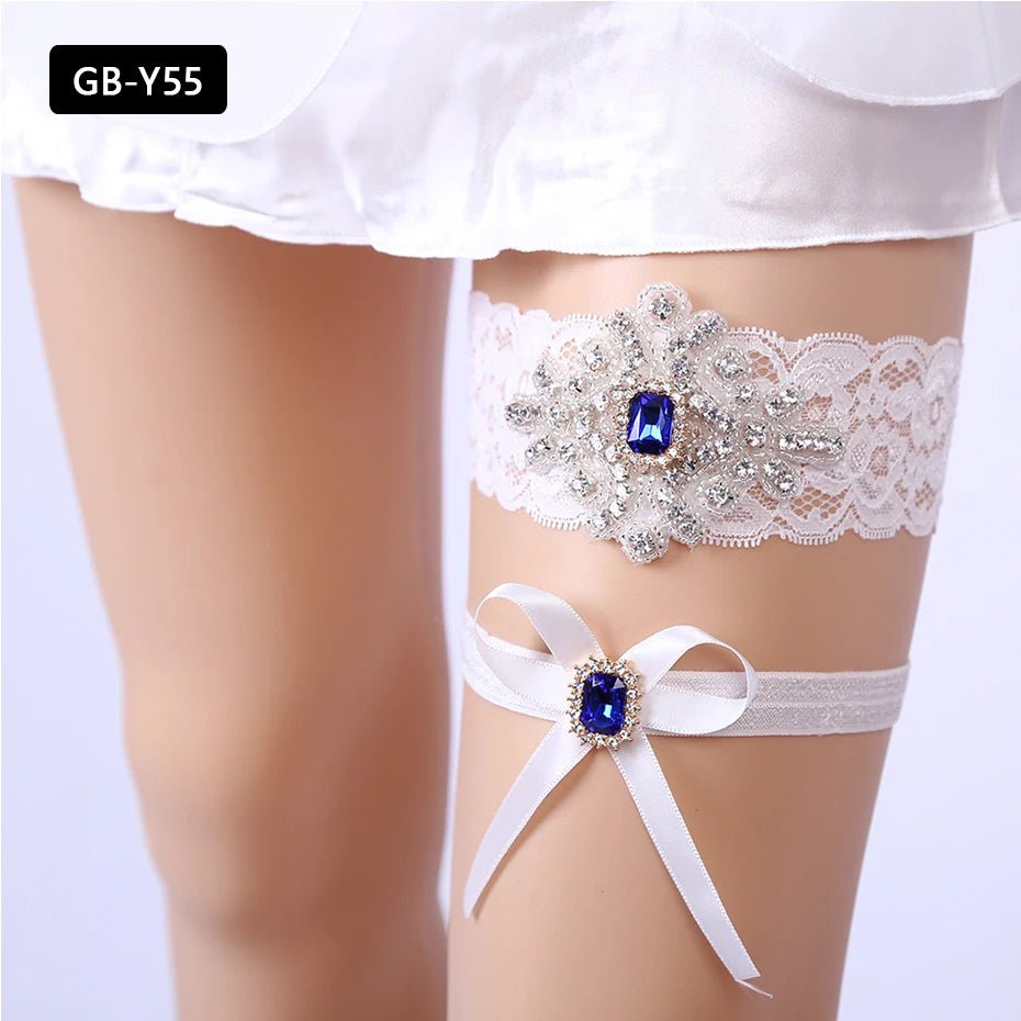 Rhinestone and Flower Lace Bridal Garter - Luzilly Bridal & Apparel