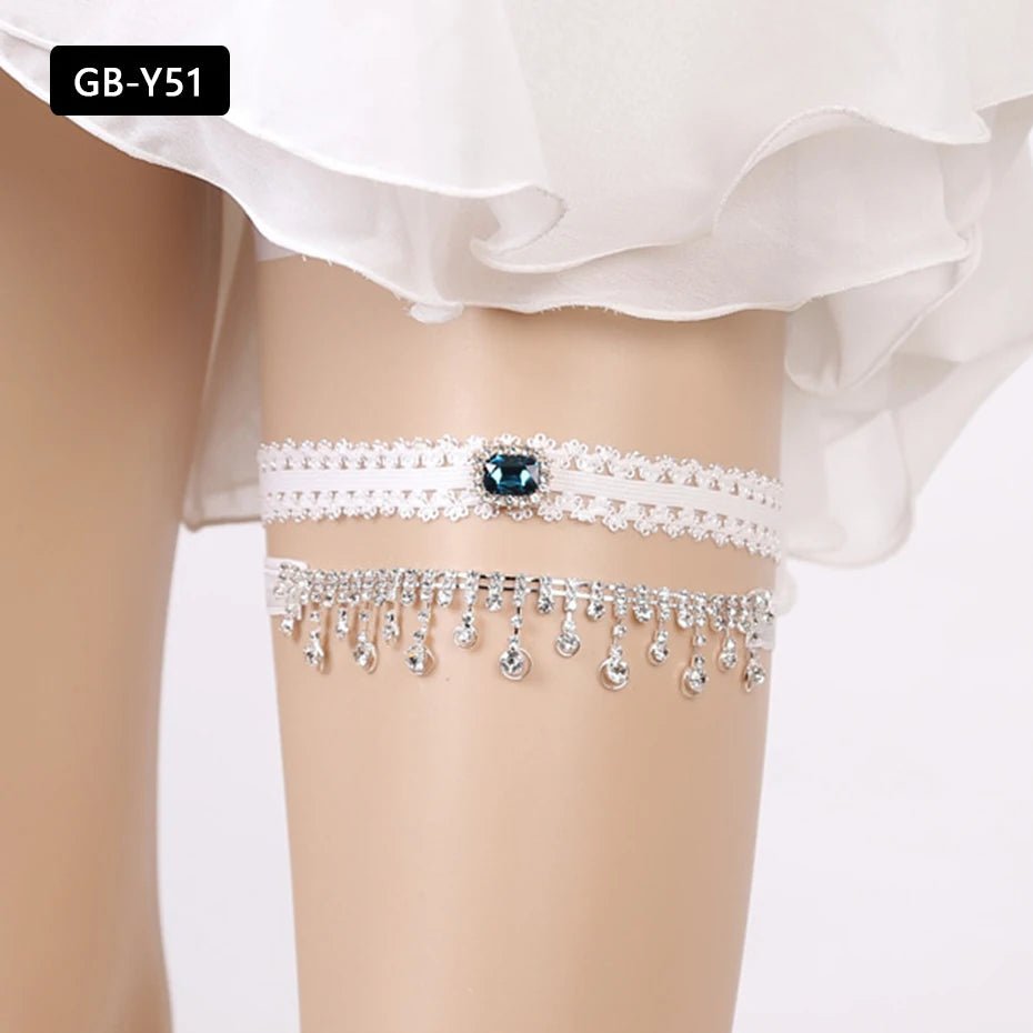 Rhinestone and Flower Lace Bridal Garter - Luzilly Bridal & Apparel