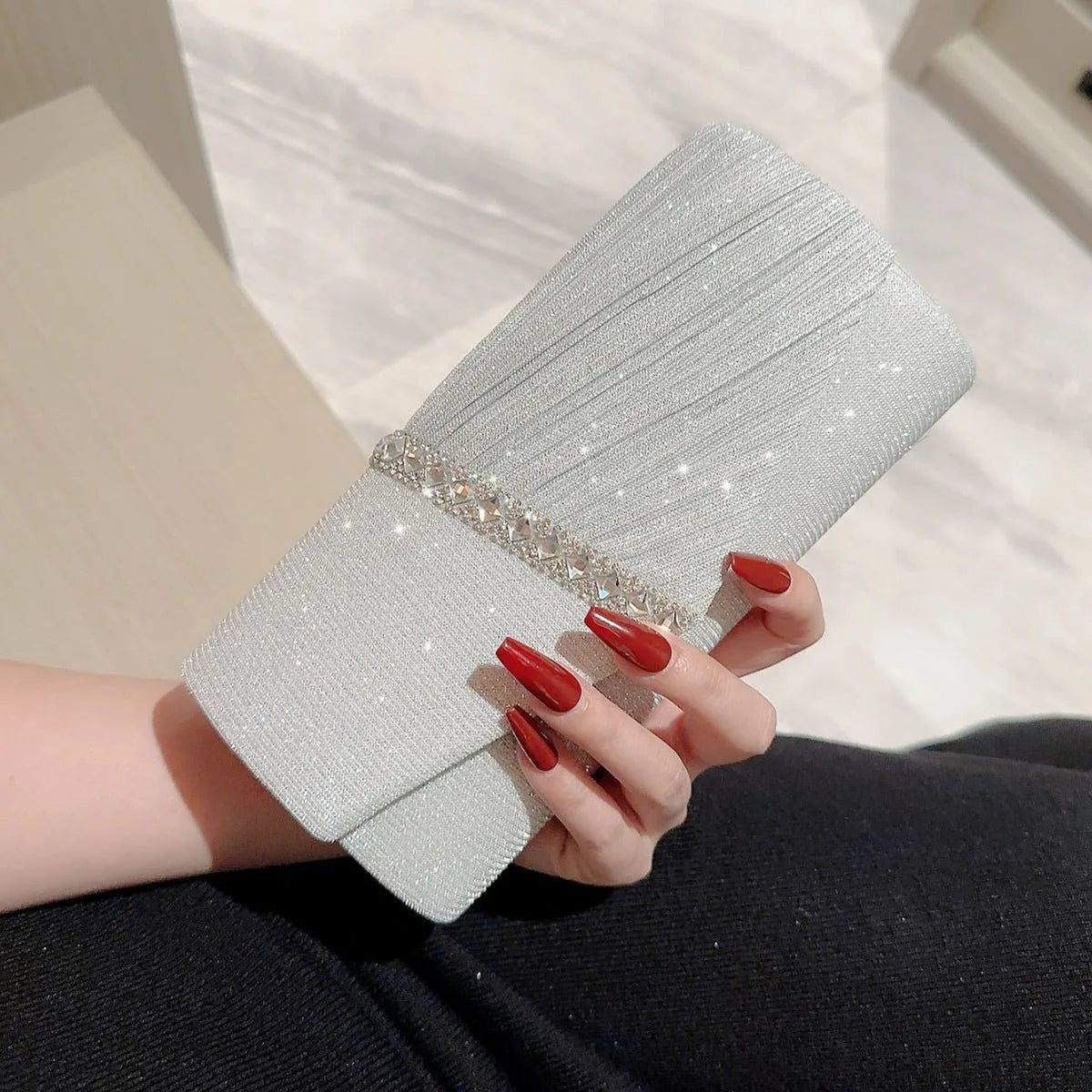 Rhinestone Bow Clutch with Chain - Luzilly Bridal & Apparel