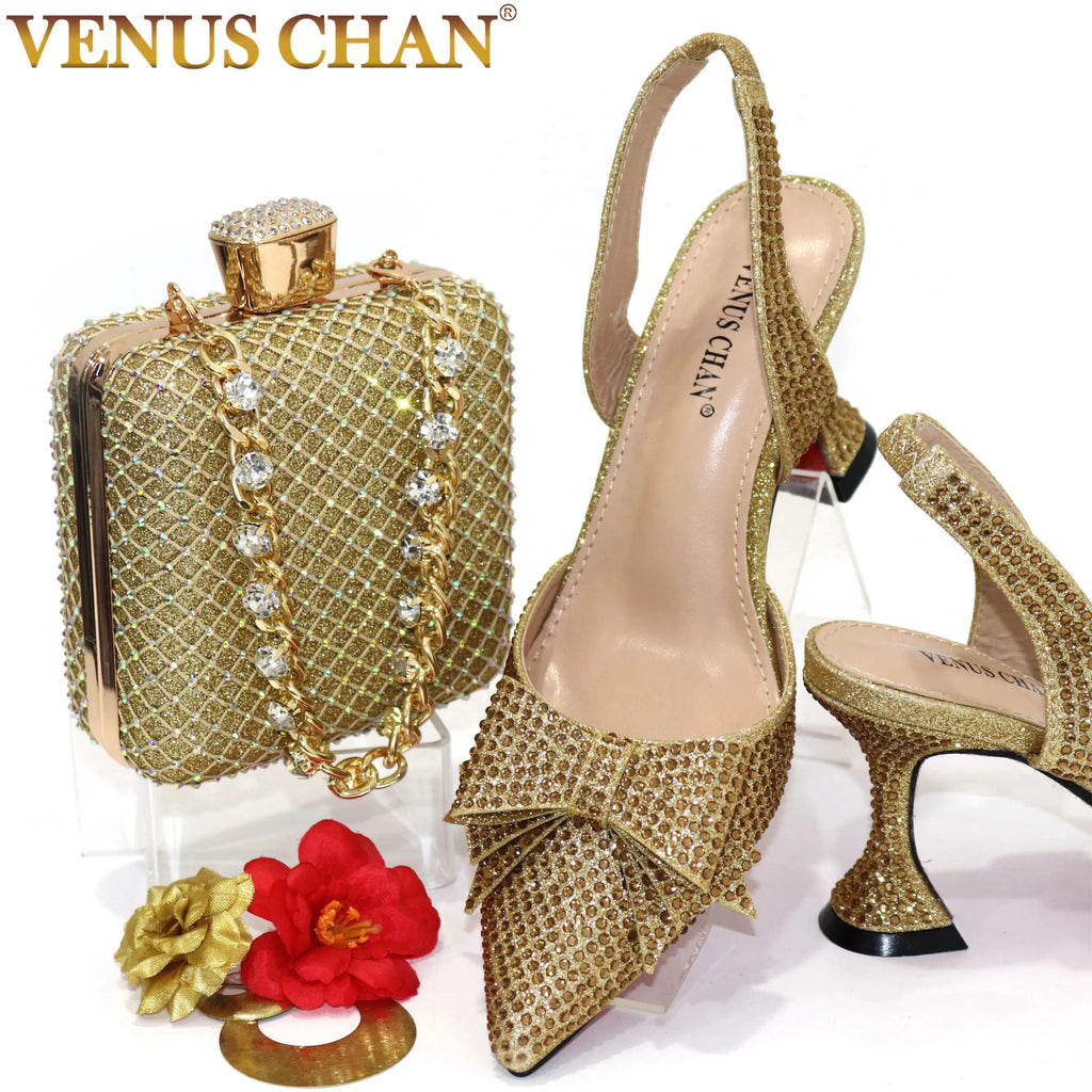 Rhinestone Bow Pointed-Toe Bridal Heel and Bag Set - Luzilly Bridal & Apparel
