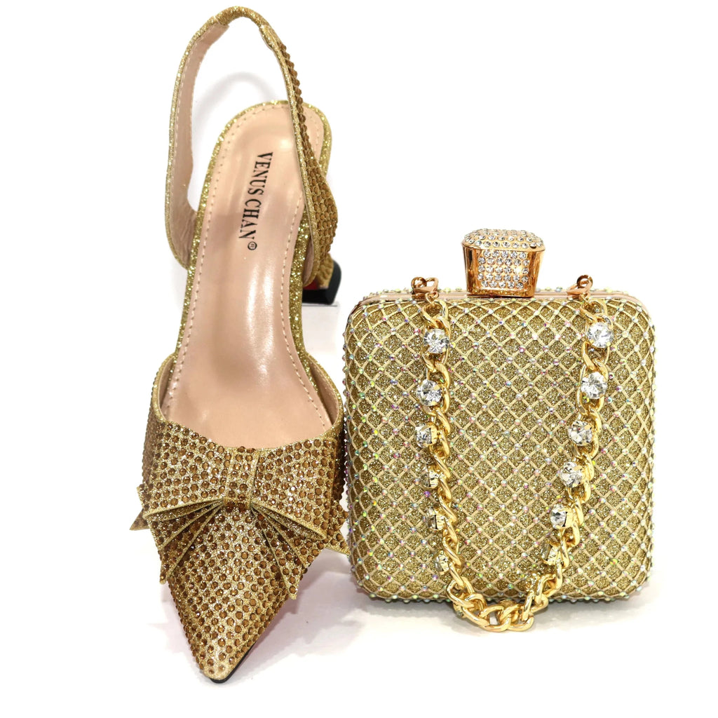Rhinestone Bow Pointed-Toe Bridal Heel and Bag Set - Luzilly Bridal & Apparel
