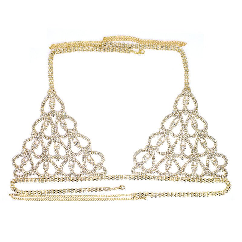 Rhinestone Claw Chain Body Chain Set Sexy Bra Panty Set Lingerie Show - Luzilly Bridal & Apparel