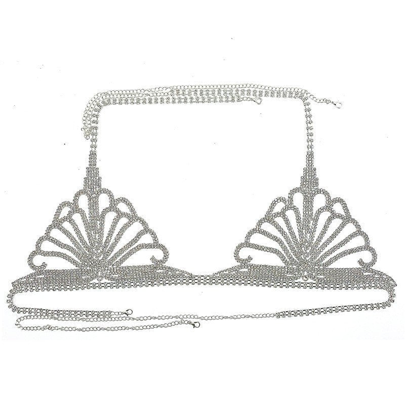 Rhinestone Claw Chain Body Chain Set Sexy Bra Panty Set Lingerie Show - Luzilly Bridal & Apparel