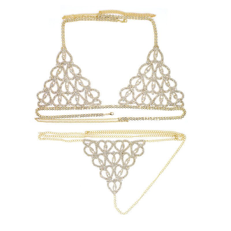Rhinestone Claw Chain Body Chain Set Sexy Bra Panty Set Lingerie Show - Luzilly Bridal & Apparel