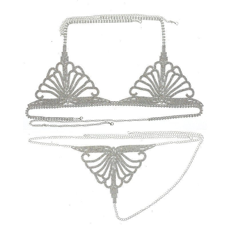 Rhinestone Claw Chain Body Chain Set Sexy Bra Panty Set Lingerie Show - Luzilly Bridal & Apparel