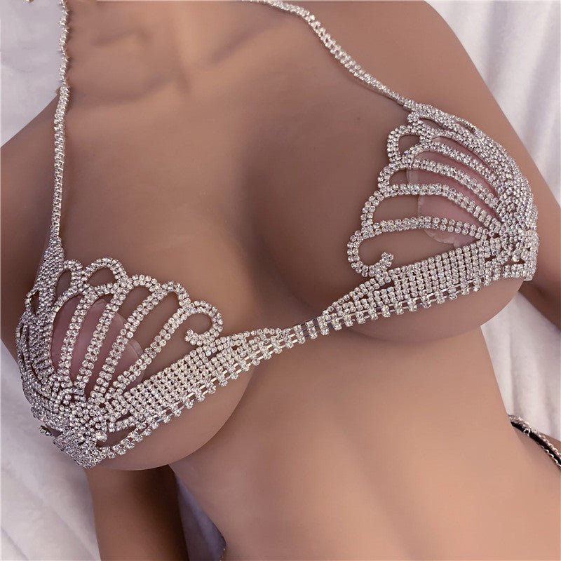 Rhinestone Claw Chain Body Chain Set Sexy Bra Panty Set Lingerie Show - Luzilly Bridal & Apparel