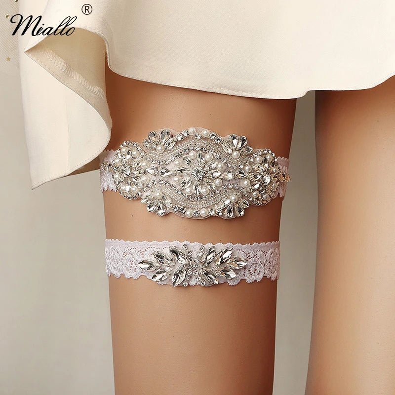 Rhinestone, Crystal, and Pearl Bridal Garter - Luzilly Bridal & Apparel