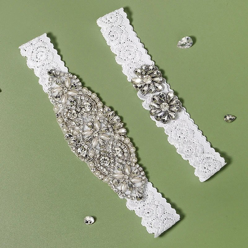 Rhinestone, Crystal, and Pearl Bridal Garter - Luzilly Bridal & Apparel