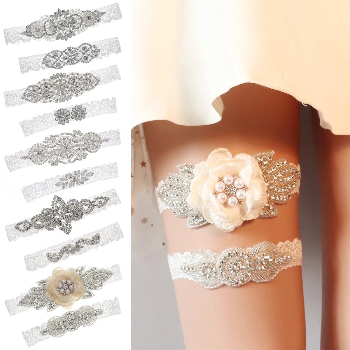 Rhinestone Crystal Flower Bridal Garter - Luzilly Bridal & Apparel