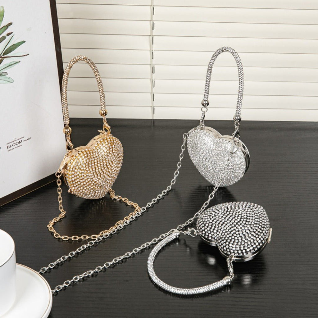 Rhinestone Dinner Bag, Mini heart purse, Small and Exquisite Shiny Dress Bag, Ball Bag, Prom Bag, Party Purse, Prom Bags Clutch, Wedding Purse Evening Purse - Luzilly Bridal & Apparel