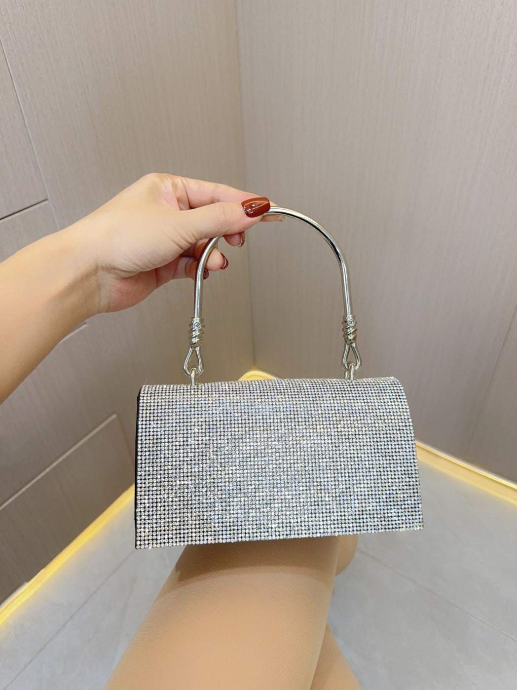Rhinestone Evening Bag Wedding Birthday Banquet Party Purse Silver - Luzilly Bridal & Apparel