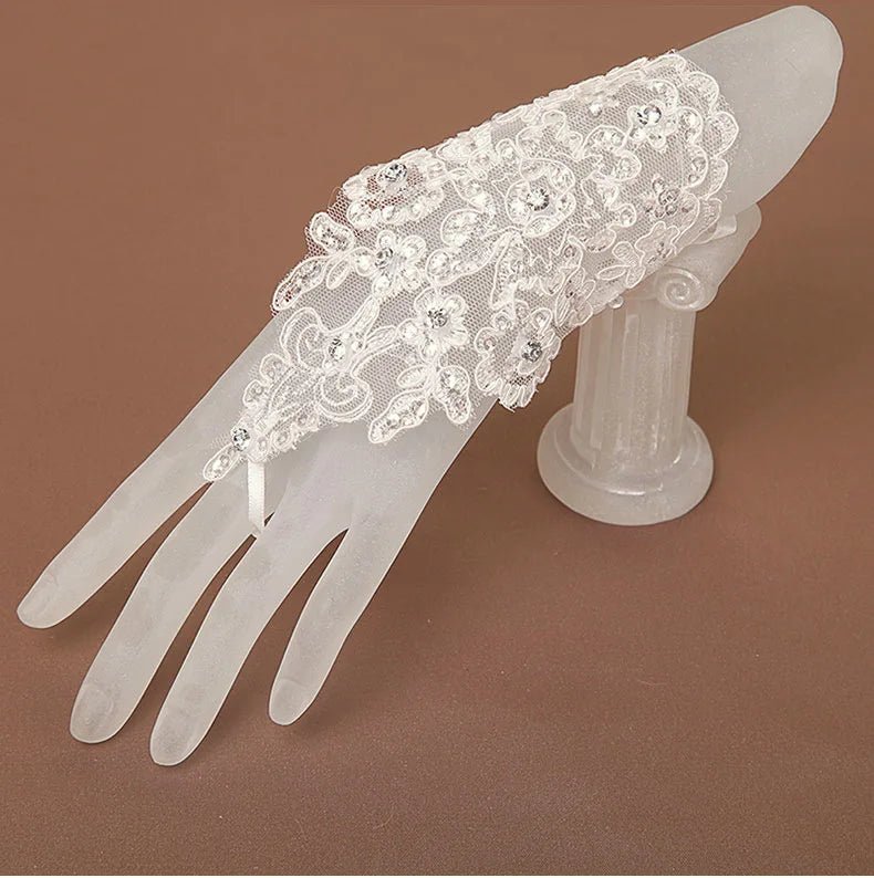 Rhinestone Floral Lace Fingerless Bridal Gloves - Luzilly Bridal & Apparel