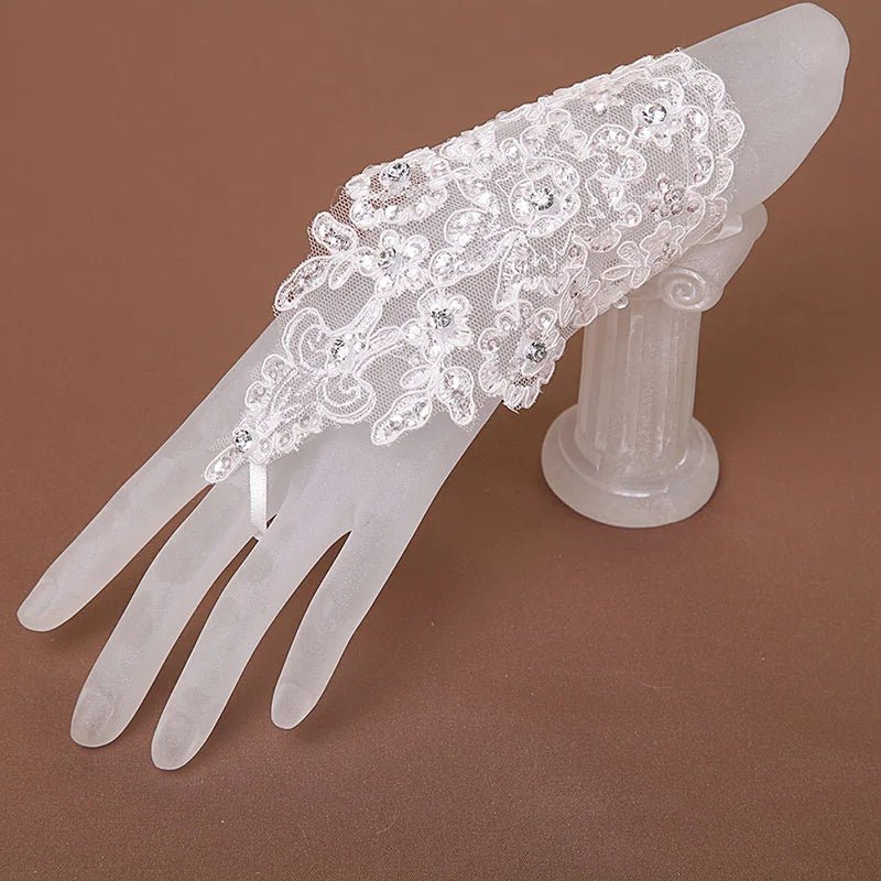 Rhinestone Floral Lace Fingerless Bridal Gloves - Luzilly Bridal & Apparel