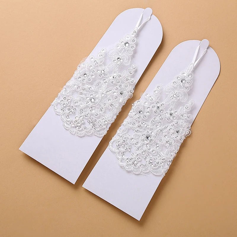Rhinestone Floral Lace Fingerless Bridal Gloves - Luzilly Bridal & Apparel