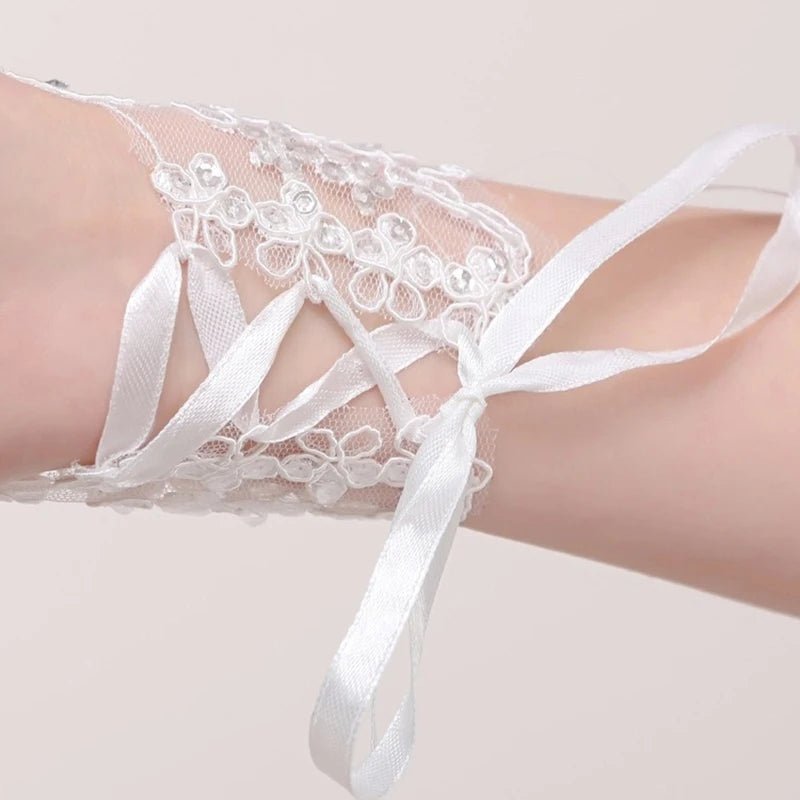 Rhinestone Floral Lace Fingerless Bridal Gloves - Luzilly Bridal & Apparel