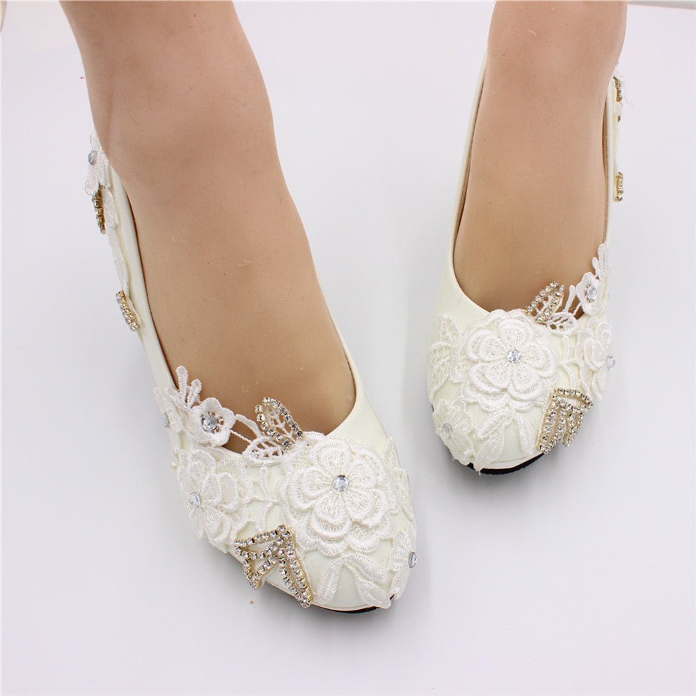Rhinestone Flower Slim-Heel Bridal Shoes - Luzilly Bridal & Apparel
