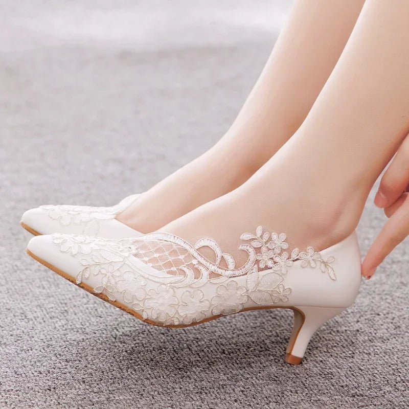 Rhinestone Lace Ankle-Strap Bridal Heels - Luzilly Bridal & Apparel