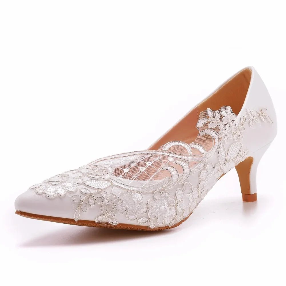 Rhinestone Lace Ankle-Strap Bridal Heels - Luzilly Bridal & Apparel