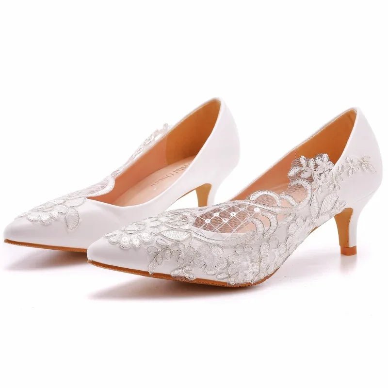Rhinestone Lace Ankle-Strap Bridal Heels - Luzilly Bridal & Apparel