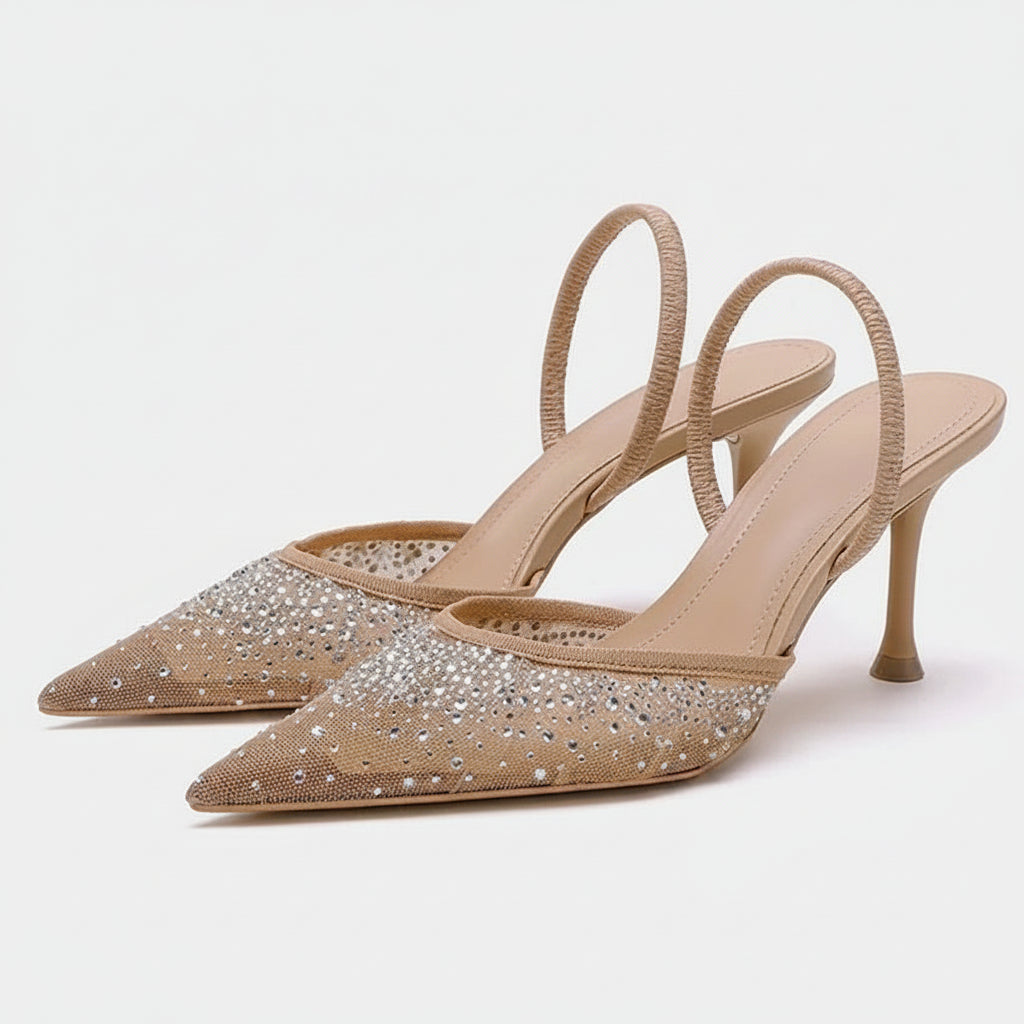 Rhinestone Mesh Slingback Bridal Heels - Luzilly Bridal & Apparel
