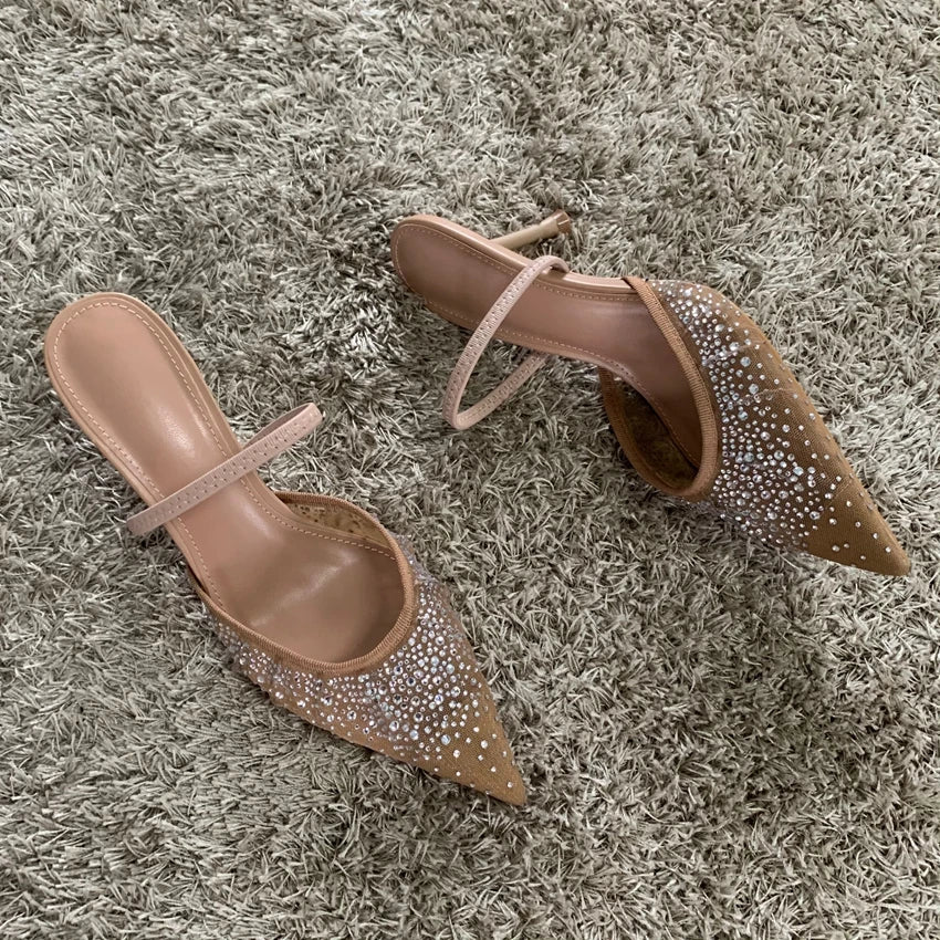 Rhinestone Mesh Slingback Bridal Heels - Luzilly Bridal & Apparel