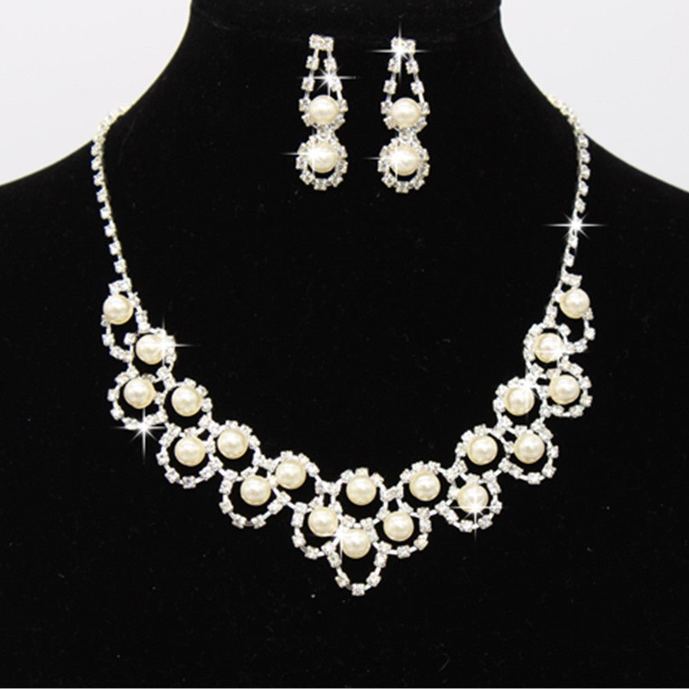 Rhinestone & Pearl Bridal Necklace Set - Luzilly Bridal & Apparel