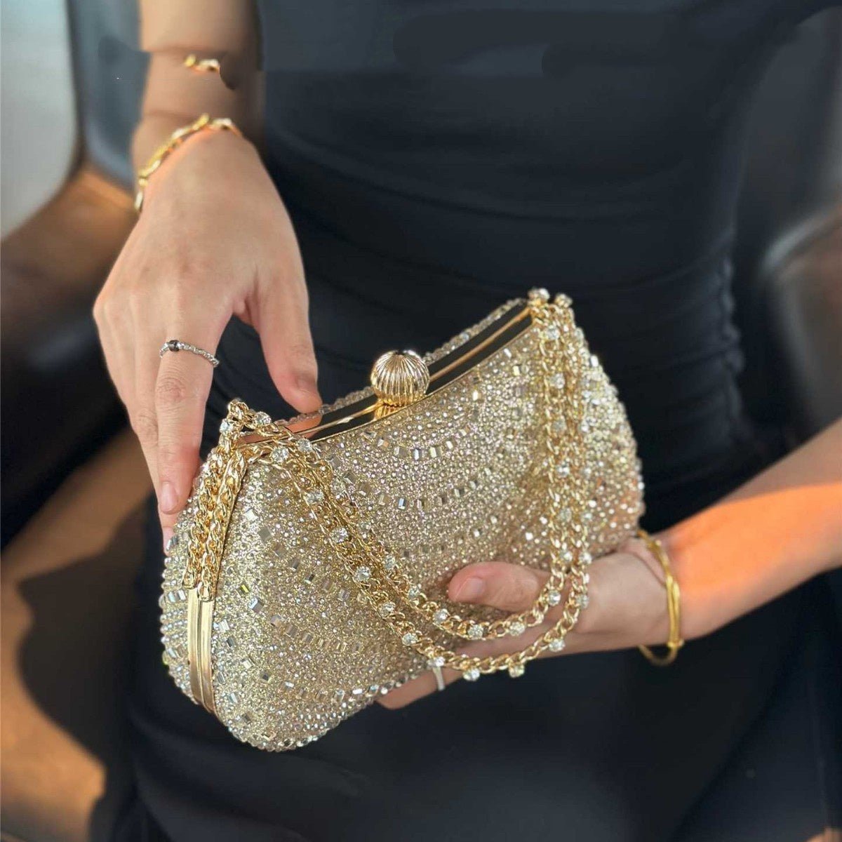 Rhinestone Pillow Clutch with Chain - Luzilly Bridal & Apparel