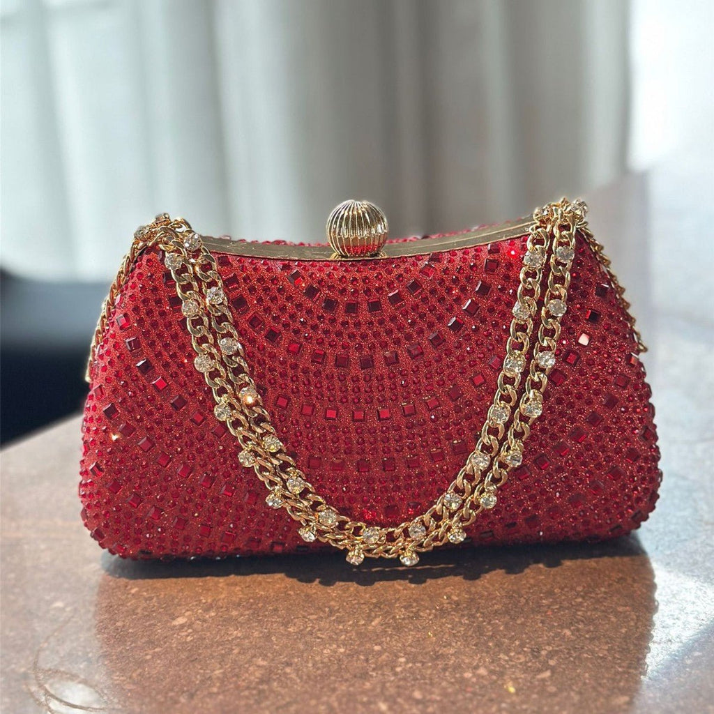 Rhinestone Pillow Clutch with Chain - Luzilly Bridal & Apparel