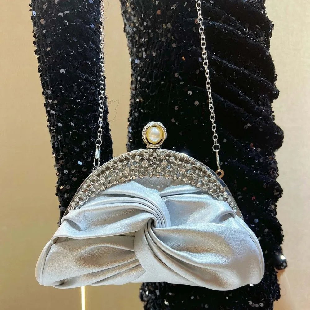 Rhinestone Pleated Satin Bridal Clutch - Luzilly Bridal & Apparel