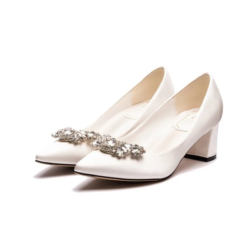 Rhinestone Pointed-Toe Mid-Heel Bridal Pumps - Luzilly Bridal & Apparel