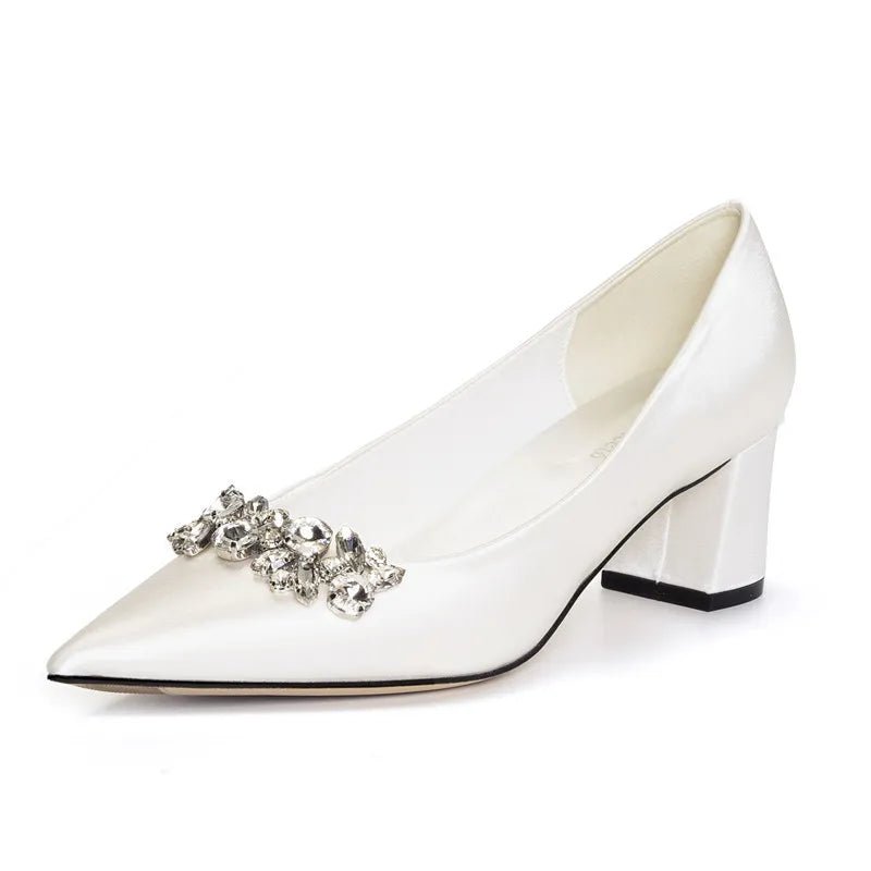 Rhinestone Pointed-Toe Mid-Heel Bridal Pumps - Luzilly Bridal & Apparel