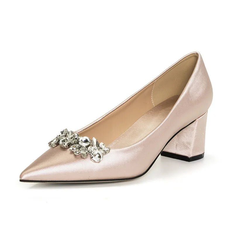 Rhinestone Pointed-Toe Mid-Heel Bridal Pumps - Luzilly Bridal & Apparel
