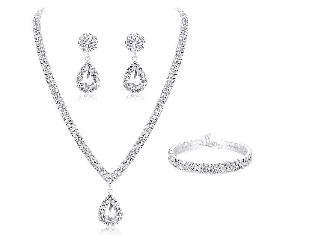Rhinestone Teardrop Three-Piece Bridal Set - Luzilly Bridal & Apparel