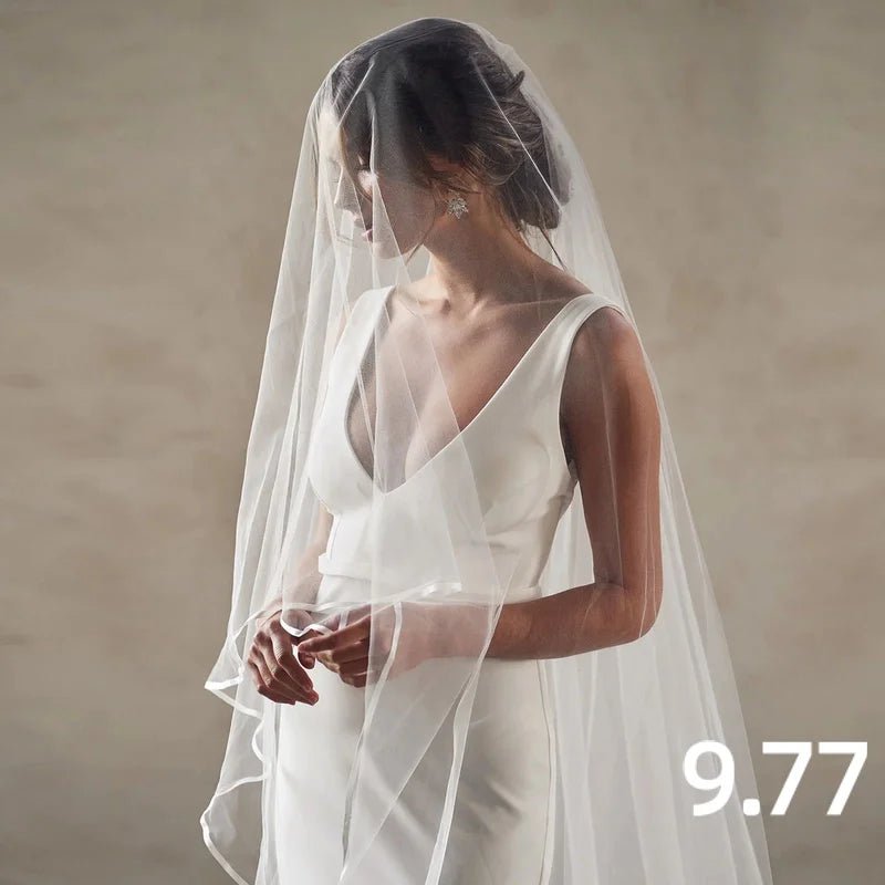 Ribbon Edge Two-Tier Cathedral Wedding Veil - Luzilly Bridal & Apparel