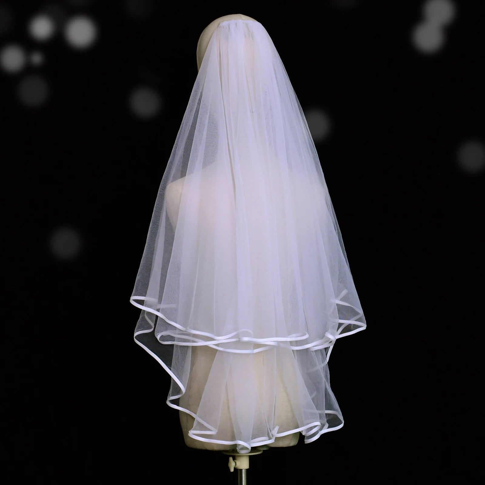 Ribbon Edge Two-Tier Cathedral Wedding Veil - Luzilly Bridal & Apparel