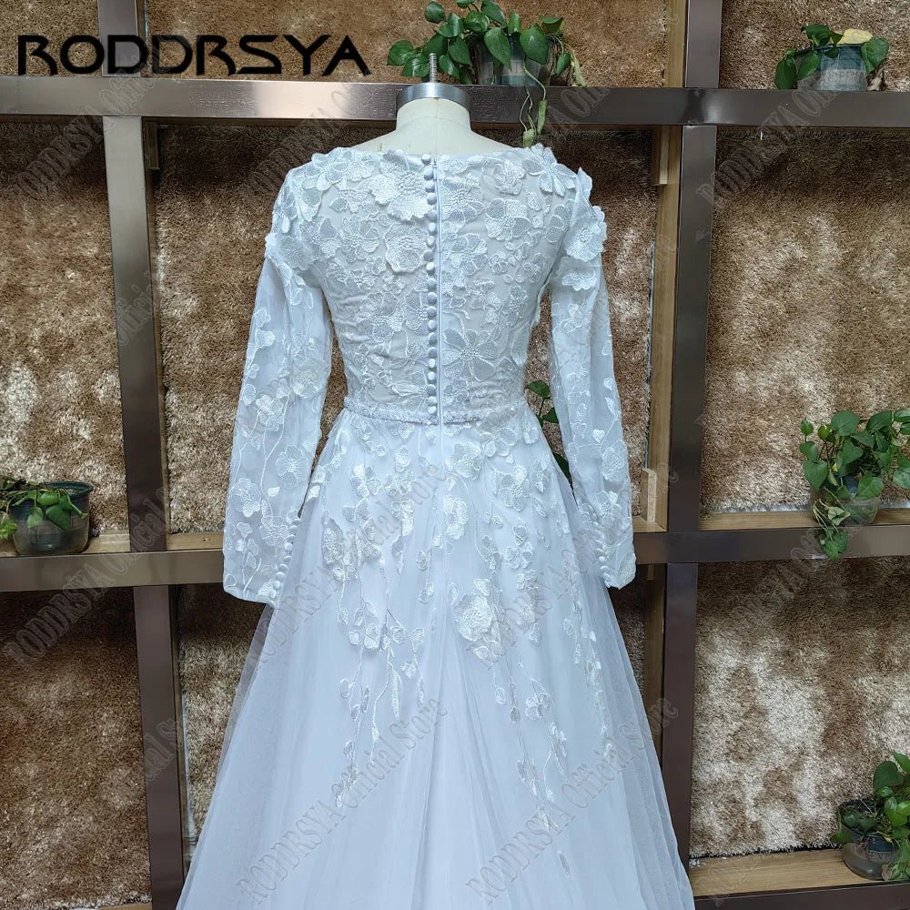 RODDRSYA Muslim Wedding Dresses 2025 Bride Long Sleeves Flowers A-Line Lace Bride Gowns Applique robe mariée boheme Customized - Luzilly Bridal & Apparel