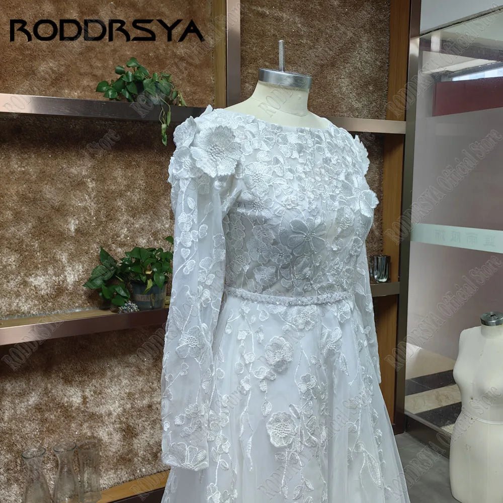 RODDRSYA Muslim Wedding Dresses 2025 Bride Long Sleeves Flowers A-Line Lace Bride Gowns Applique robe mariée boheme Customized - Luzilly Bridal & Apparel