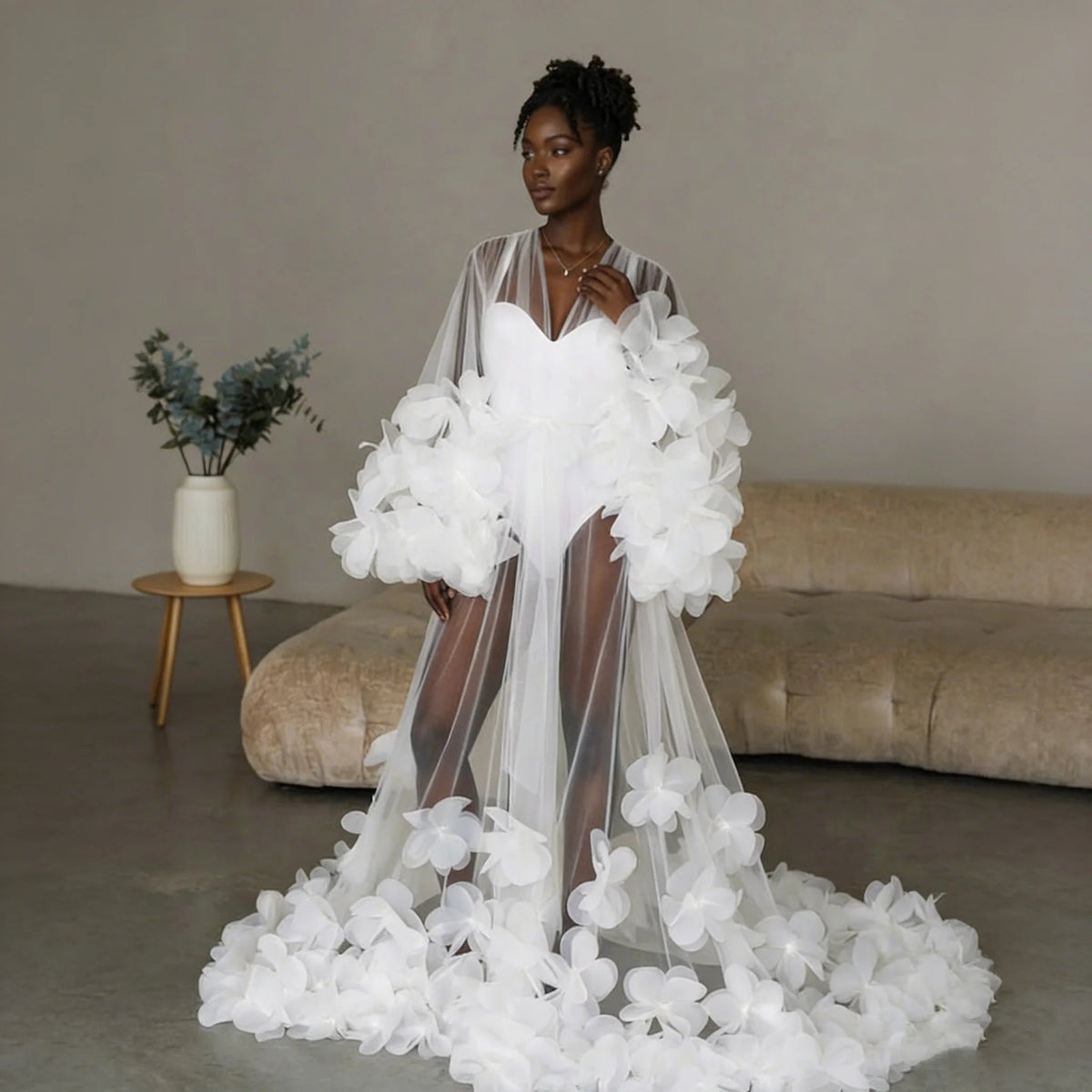 Romantic Flower A-Line Tulle Photoshoot Gown - Luzilly Bridal & Apparel