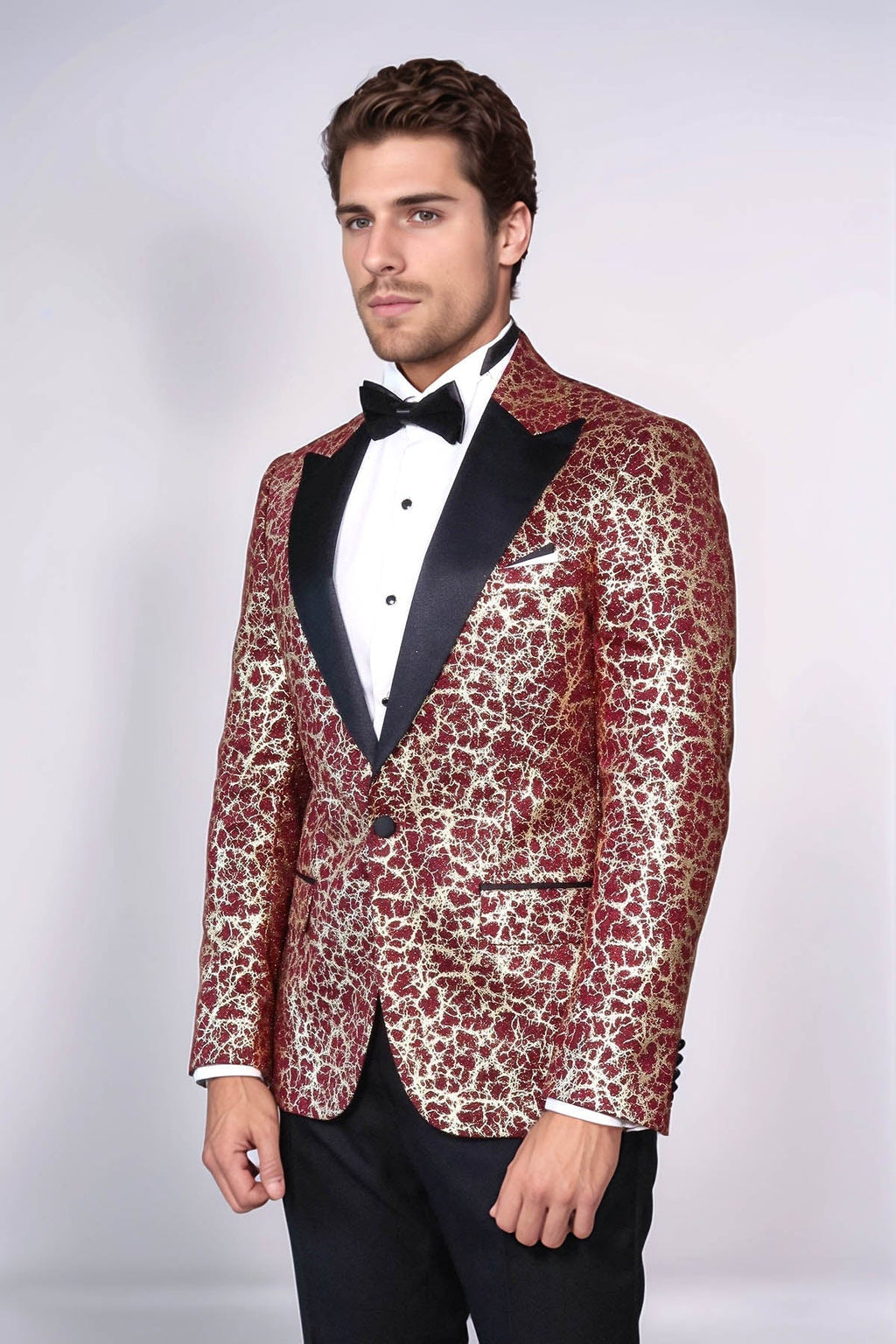 Root Pattern Peak Lapel Burgundy Men Party Blazer - Wessi - Luzilly Bridal & Apparel