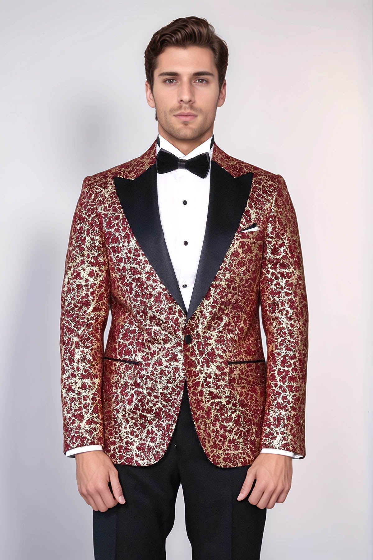 Root Pattern Peak Lapel Burgundy Men Party Blazer - Wessi - Luzilly Bridal & Apparel